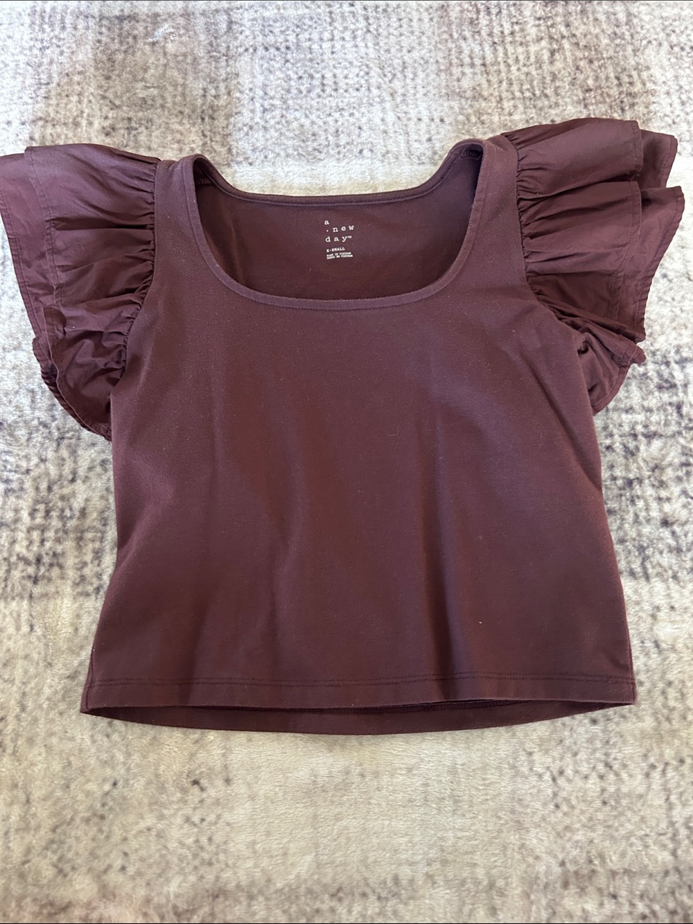 a new day Burgundy Square Neck Crop Top with Ruffle Sleeves